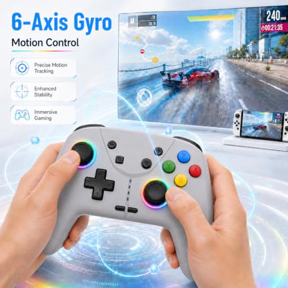 aghi Switch 2 Pro Controller with Hall Effect Joysticks and One Key Wake Up | Wireless Game Controller for Switch 2/Switch/Lite/OLED, with Turbo, Dual Vibrations, Loop Macro, 6-Axis Gyro, 800mAh, Grey - color: Grey