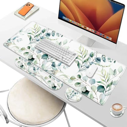 Desk Pad and Keyboard Wrist Rest, Large Mouse Pad + Keyboard Pad+Mouse Wrist Support, Non-Slip Desk Mat Protector for Office, Home 31.5×11.8 Inches Cute Flowers - color: Cute Flowers