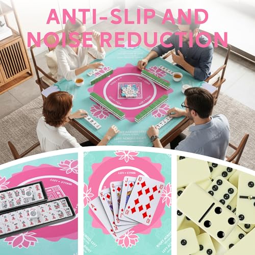 Mahjong Mat for Table,31.5 * 31.5in 3mm，Non-Slip, Silent. | Mahjong Mat with Rules with Storage Bag， Reduction Gaming Mat for Mahjong, Poker, Board Games, Dominoes.(Green) - color: Green