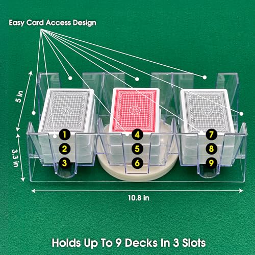 CHH 9 Deck Plastic Revolving Playing Card Tray with 3 Slots – Clear – Easy Access and Great Game Accessory