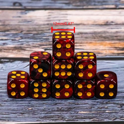 36 of Pack 12MM 6 Sided MINI Dice Set,Two Colours D6 Game Dice Set, 6 Sided Standard Dices for Yahtzee, Bunco or Teaching Math,with Portable Plastic Box(Dark Red+Black) - color: Dark Red Black Swirl