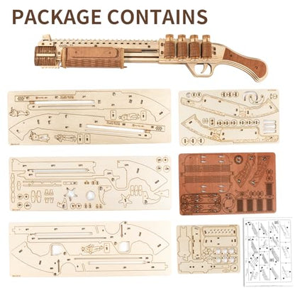 3D Wooden Puzzle for Adults, Rubber Band Guns, Toy Shotgun Model Building Kit, DIY Wood Crafts Cool Toy, Hobbies for Man, Unique Gift for Kids, Adults, Lovers - color: Shotgun