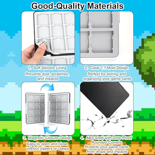 48-Slot Game Card Case Compatible with Switch NEW 3DS XL/NEW 3DS / DSi XL/DSi LL/DS Lite, Hard Shell with Silicone Lining & Magnetic Closure Game Cartridge Holder Storage Organizer Accessories