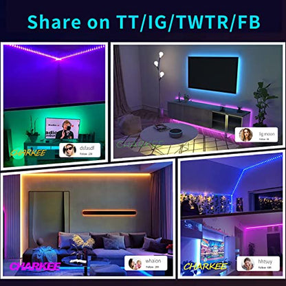 CHARKEE LED Lights 100ft USB-Powered, Music Sync RGB LED Strip Lights for Bedroom/TV Backlight/Gaming Lighting, Color Changing Bluetooth Led Lights IR Remote&App Control - size: 100ft USB-Powered