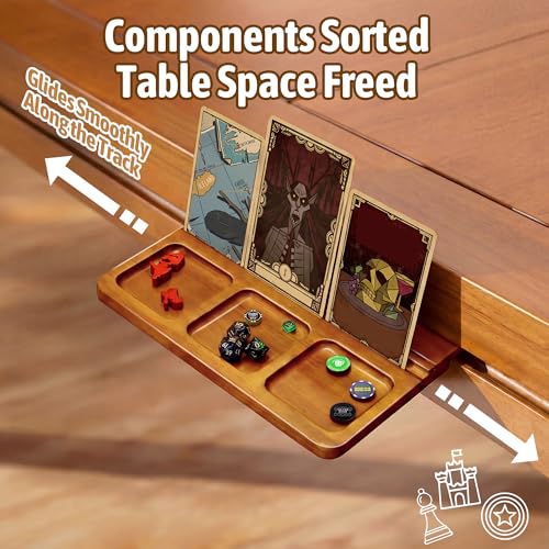 2-Pack Solid Wood Dice Tray with Card Holder Stand,Multi-Compartment Card Organizer & Playing Card Tray for Board Games, Tarot Cards, Coins, Tabletop Gaming Accessories (Oak)