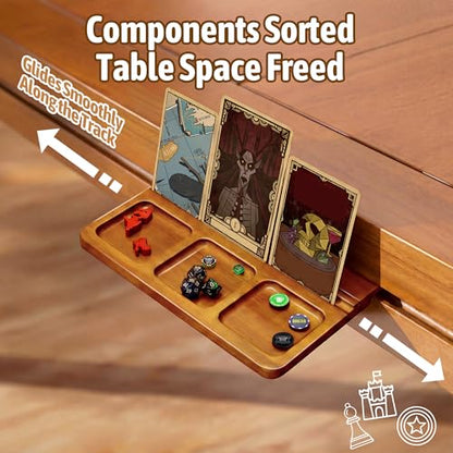 2-Pack Solid Wood Dice Tray with Card Holder Stand,Multi-Compartment Card Organizer & Playing Card Tray for Board Games, Tarot Cards, Coins, Tabletop Gaming Accessories (Oak)