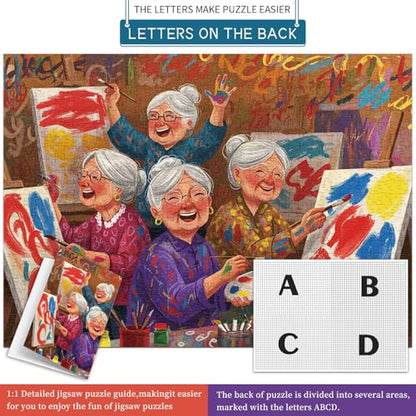 1000 Piece Jigsaw Puzzles for Adults, Art Grandma Crew Puzzle with 1:1 HD Poster, Precise Interlocking, Letter Markings on Back, Dust-Free, Stress Relief & Ideal Family Game Gift - color: Art Grandma Crew