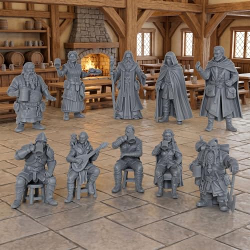 Tabletop RPG Game Human Miniatures Fantasy Tavern Characters AF1192B | 25mm Scale Tabletop Unpainted Miniatures Pack, Fantasy RPG Figure Set, Perfect Role Playing RPG Gift & RPG Accessory - color: Af1192b Tavern Characters