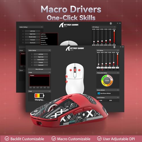 ATTACK SHARK X6 Lightweight Wireless Gaming Mouse with RGB Backlight Charging Base,Tri-Mode Wired/2.4GHz/BT5.2,26K DPI, PAW3395 Optical Sensor,HUANO Switch,5programmable Buttons,PC/Mac(Red+Sticker) - color: Red, size: Mouse with Anti-slip sticker