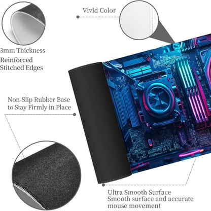 Cyberpunk Mouse Pad Neon Technology Exquisite XL Mouse Pad Large Mousepad Extended Laptop Keyboard Mat Gaming Desk Pad Mouse Mat Fits Home Desk, Office Table, or Study Room 31.5x11.8 Inch - color: Neon, size: 31.5L x 11.8W inches