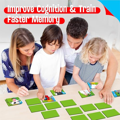 SpriteGru Farm Animal Memory Game, 28 Chunky Cards Farm Animal Head Tail Matching Activity 1-5 Players Memory Matching Game for Toddlers, Preschoolers - style: Farm Animal