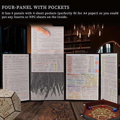 DND Faux Leather Dungeon Master Screen and Initiative & Combat Trakers with Insert Cards