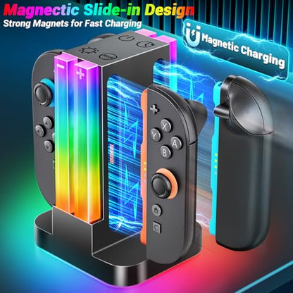 Switch 2 Controller Charger Dock Compatible with Nintendo Switch 2 with 6 RGB Light Modes & Timer Function, Charger Station with Type-C Cable - size: 5.5''