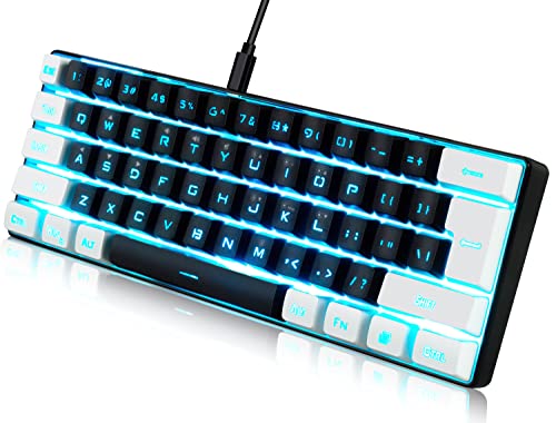 abucow 60% Percent Gaming Keyboard Minimalist Portable Wired Ultra-Compact Mini Imitation 61 Keys RGB Backlit Keyboard (Black-White) - style: Black-white