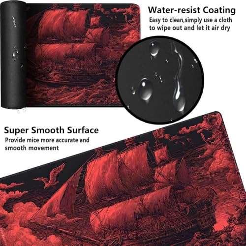 MTG Playmat 24x14 Inch | Optional Game Zone Layout | Non-Slip Rubber Base | Stitched Edges | Includes Free Storage Bag | for TCG, Board Games, and Desk Use(Bloodsail,Without Zone) - color: Bloodsail, style: Without zone