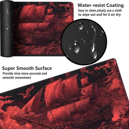 MTG Playmat 24x14 Inch | Optional Game Zone Layout | Non-Slip Rubber Base | Stitched Edges | Includes Free Storage Bag | for TCG, Board Games, and Desk Use(Bloodsail,Without Zone) - color: Bloodsail, style: Without zone