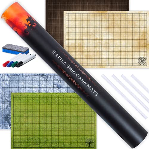 Tidyboss d&d Starter Set | 2 X Double Sides 4 Terrains 24x 36 Game Grid Mat | DND Accessories Includes Dry Erase Markers, Eraser and Clips - color: 2-pack