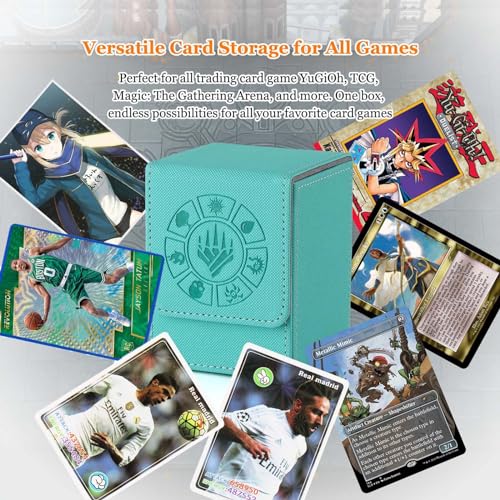 Arkeiliy Card Deck Box, 110+ Storage MTG Deck Box with 50 Pcs Card Sleeve, Collectible Trading Card Cases for Magic Commander and More (Turquoise) - color: Turquoise