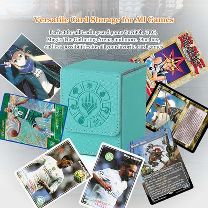 Arkeiliy Card Deck Box, 110+ Storage MTG Deck Box with 50 Pcs Card Sleeve, Collectible Trading Card Cases for Magic Commander and More (Turquoise) - color: Turquoise