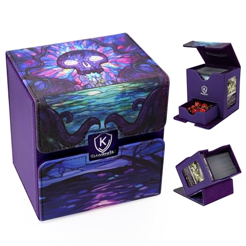 Katomula Card Deck Box for MTG Commander, Trading Cards Case Holds 100 Double-Sleeved Cards with Commander Display and Dice Tray-Swamp - style: Swamp