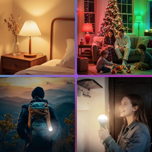 Neporal MagixPro RGB Remote Rechargeable Light Bulbs, Dual Recharge (USB & Socket Charging), Color Changing Dimmable LED Bulb, No Outlet Needed, Touch + Remote Control, Non Electric Lighting, 2 Pack - color: Rgb