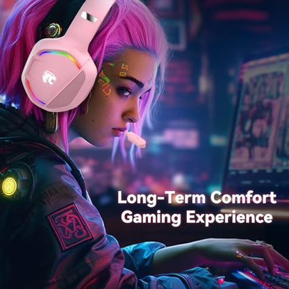 IMYB A36 Pink Gaming Headset with Mic Stereo Headphones for Pc, PS5, Xbox | RGB Wired Over-Ear Noise Cancelling for Xbox Series X/S, PS4, Nintendo Switch, Computer, Laptop, Mac - color: Pink