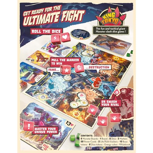 IELLO: King of Tokyo: Duel - Two-Player Board Game, Fun & Tactical Giant Monster Clash Dice Game, Classic Strategy, Family Ages 8+, 2 Players, 20 Min - style: Duel