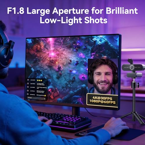 EMEET C60E 4K Webcam with Tripod, Streaming Camera with PDAF Autofocus | Dual Microphones, Auto Light Correction, 73° FOV, Plug & Play USB Webcam for Live Streaming, Gaming & Real-Time Interaction - style: Single-Camera w/ Tripod