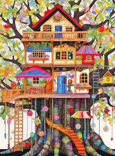 Cross & Glory | Jigsaw Puzzles for Adults | Fantastical Treehouse Escape | Whimsical Art | Whimsical 1000 Piece Puzzle for Adults | Vibrant Treehouse Puzzle | Satin Finish | 20x27 Inches - color: Treehouse Escape - Tree