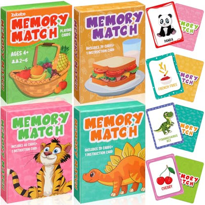 Zubebe 4 Sets Memory Matching Game for Kids Memory Match Fun Matching Game Educational Toys for Family Night, Party Favors, Classroom Prizes (Style 1) - style: Style 1