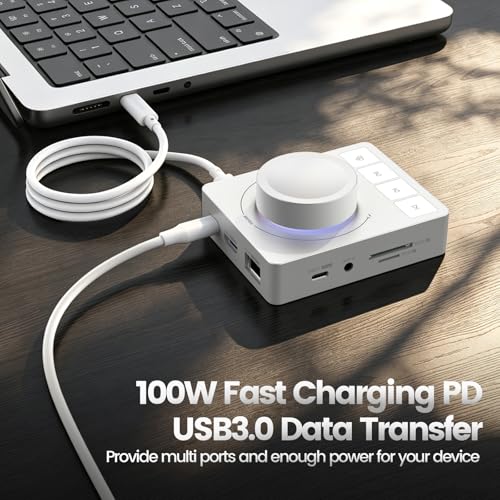 MOGOOD Knob USB C Hub 9-in-1 Docking Station, 1 Pack | Volume control RGB Light 4K@60Hz HDMI Adapter, 100W PD Charging, 5Gbps USB 3.0 Data Transfer, SD/TF 3.0 Card Reader，Highy ABS