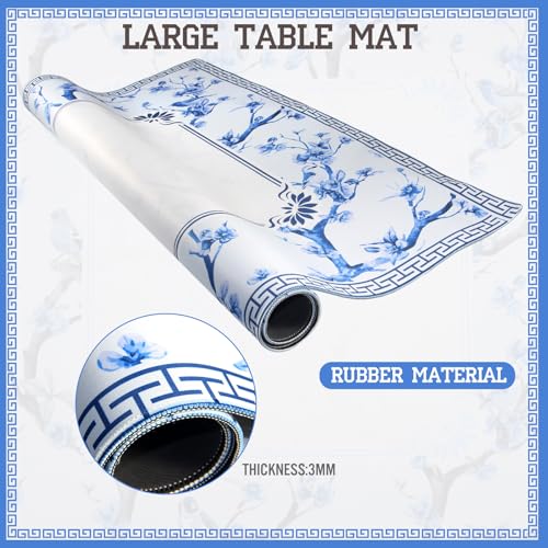 Chinoiserie Mahjong Mat with Carrying Bag,Rubber Anti Slip and Noise Reduction Multi Purpose Game Table Cover for Card, Board Tile Games 31.5" x 31.5" Blue - color: Blue