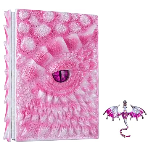 3D Dragon Eye Embossed Journal,Resin Engraving Notebook,Dnd notebook for Dragon Lovers ，Blank Paper,Hardcover Travel Notepad for Writing,Sketchbook,Collection,Gift,Decoration A4 and A5 Size (A5-Rose with brooch) - color: A5-Rose with brooch