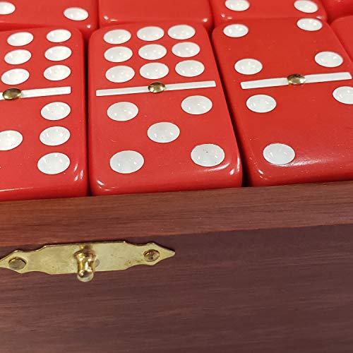 Marion Double 9 Domino Set (55 Tiles) Jumbo Tournament Professional Size with Spinners in Dovetailed Sheesham Wood Box (Red) - color: Red