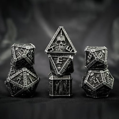Metal DND Dice Set for D&D Dungeons and Dragons RPG Game Skull Wizard Theme Polyhedral Dice with Metal Gift Box for Dice Goblin Collectable Unique Skeleton Halloween Accessories (Black) - color: Black