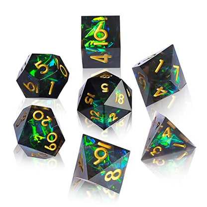 DND Dice Set Handmade 7 Accessories Sharp Edge Dice for Dungeons and Dragons TTRPG Games, Multi-Sided RPG Polyhedral Resin Sharp Edge Dice Roleplaying Games(Dark) - color: Dark