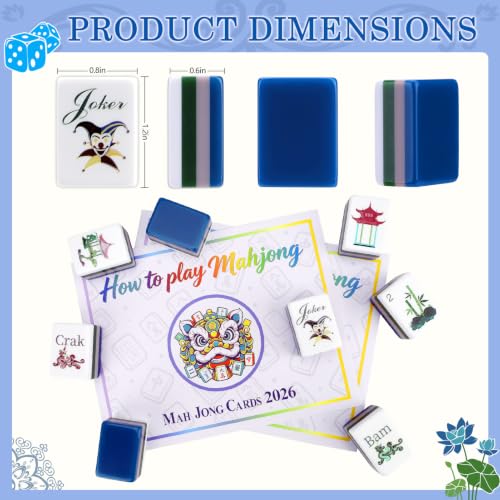 160 Acrylic American Mahjong Tile Set for Beginners, Mah Jong Lovers | 1.2” Mahjong Set with Carrying Bag and Accessories, 2026 New Premium Blue Tiles, 3D Engraved 4 Layer Mahjong Tiles - color: Blue