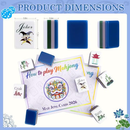 160 Acrylic American Mahjong Tile Set for Beginners, Mah Jong Lovers | 1.2” Mahjong Set with Carrying Bag and Accessories, 2026 New Premium Blue Tiles, 3D Engraved 4 Layer Mahjong Tiles - color: Blue