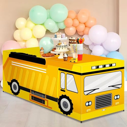 6 Ft Construction Tablecloths Birthday Party Decorations Truck Vehicle Theme Table Cover Washable Construction Vehicle Polyester Table Covers Protector for Truck Birthday Party Decorations - style: Construction