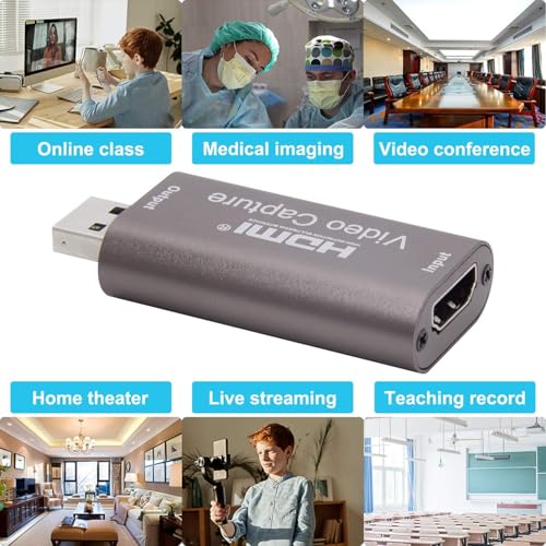 4K HDTV to USB Capture Card, Video Capture Card Device,1080P HD Video Recorder,Game Capture Card for Streaming,Recording,Gaming,Broadcasting,Teaching,PS3/4,Xbox,Twitch Compatible,（Silver Gray）