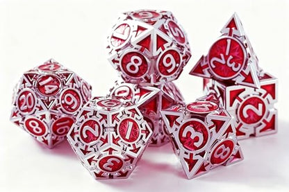RULE DICE Metal DND Dice Set, D&D Dungeons and Dragons Dice, Large Role Playing Polyhedral D&D Dice Sets, Red Weighted Metallic D and D Dices, MTG RPG Dice DND with D & D Gifts Box - color: Silver-red