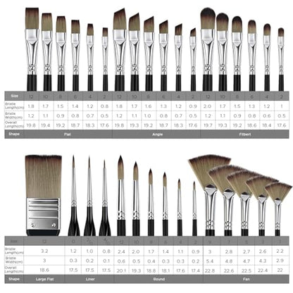 Bougimal 33 Pcs Paint Brush Set, No-Shedding Artist Paint Brushes | Paint Brush Kit with Flat Round Filbert Fan Angle Detail Brush for Acrylic, Oil, Watercolor, for Artists & Beginners (Black) - color: Black