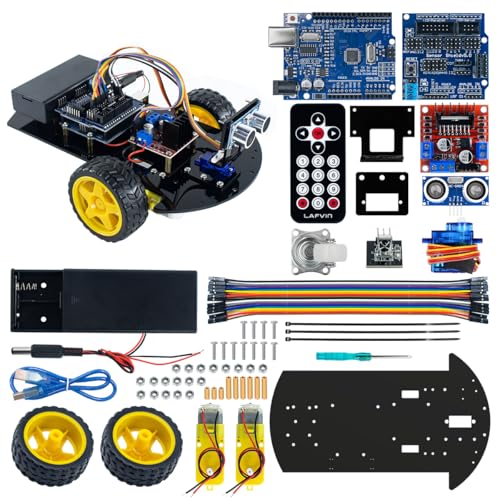 LAFVIN 2WD Smart Robot Car Kit with R3 Board, Ultrasonic Sensor, L298N Motor Driver, IR Remote Control, Obstacle Avoidance STEM Educational DIY Kit for Beginners - size: V1