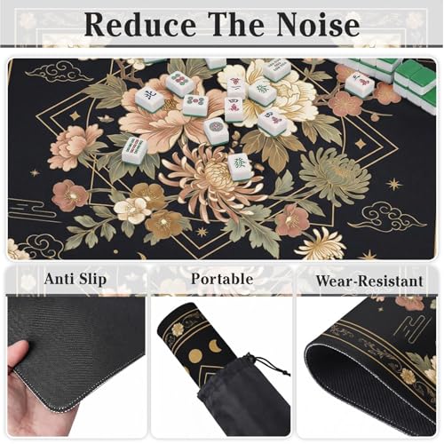 Britimes Mahjong Mat with Black Carrying Bag,31.5"x31.5", Celestial Floral | Moon Non-Slip Noise Reduction Gaming Mat Rubber Multi Purpose Game Table Cover for Mahjong Card Dominoes Board Tile Games - color: Flower Moon