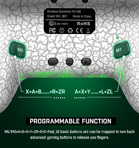 Switch Controller Compatible with Switch 1/2/Lite/OLED, Wireless Pro Controllers Work with iOS/Android/PC with RGB Light, Programmable, TURBO & Wakeup