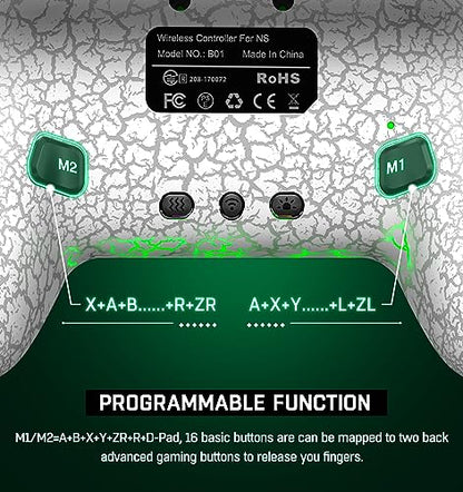 Switch Controller Compatible with Switch 1/2/Lite/OLED, Wireless Pro Controllers Work with iOS/Android/PC with RGB Light, Programmable, TURBO & Wakeup