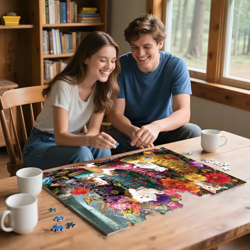 500 Pieces Puzzle for Adults, Puzzles for Adults 500 Pieces, Retro Martin Boots Cats Flowers Jigsaw Puzzle, Challenging Puzzle Perfect for Game Nights, 20.5 X 15 in - color: Retro Martin Boots