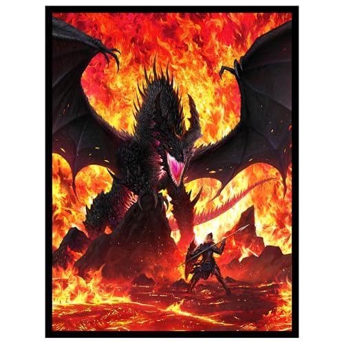 (Fire Dragon) 100% Hand-Drawn 100ct Textured Matte TCG/MTG Card Art Sleeves by Realm Guard