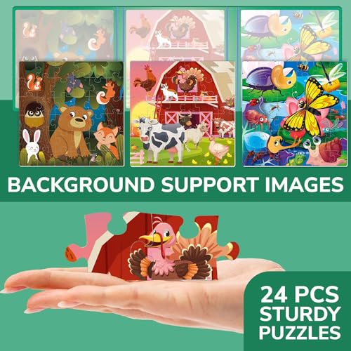 Magnetic Puzzles for Toddlers 3-5 - Kids Travel Toys for Boys and Girls | 36 Pieces Sudoku Toddler Puzzles Ages 2-4 – Animal Farm Bugs Travel Games for Kids 4-6 – Car Airplane Road Trip Games - color: 4. Farm 36 Pcs