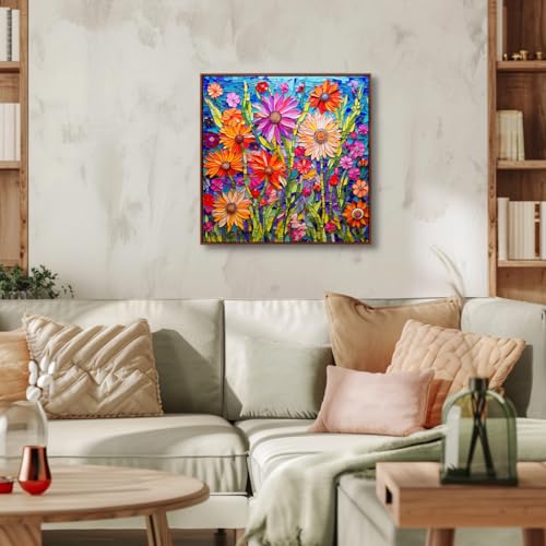 Bgraamiens-Mosaic Art Flowers-1000 Pieces Puzzle for Adults, Stained Glass Jigsaw with Flowers, Impossible Puzzle Color Challenge Hard Puzzles for Adults - color: Mosaic Art Flowers